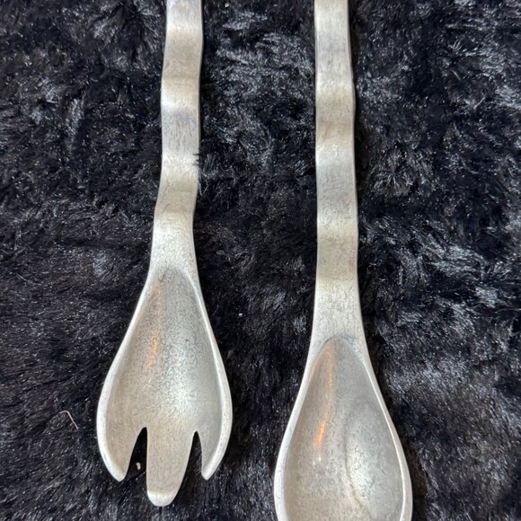 Hand-Forged Aluminum Salad Serving Set - Fork & Spoon Textured Finish Durable - Picture 1 of 5